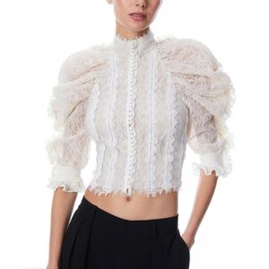 ALICE and OLIVIA- BRENNA BUTTON FRONT RUFFLE SLEEVE CROP TOP size 2 NWT